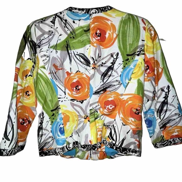 Peter Nygard Jacket Wmns Sz 4P Linen Blend Abstract Floral Multi Color Full Zip - Picture 5 of 8